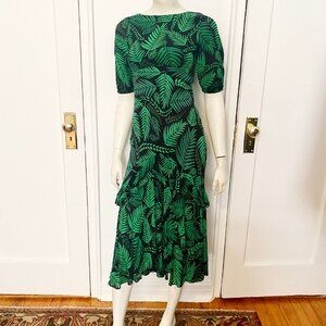 Designer Rixo Cheryl Midi Dress Cuba Palm Silk Bias Cut Size XXS Vintage Boho